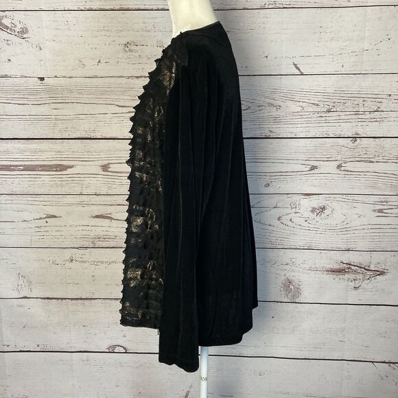 Chicos Travelers XL 16 Top Black Metallic Long Sleeves Tiers Stretch Womens - Picture 2 of 8